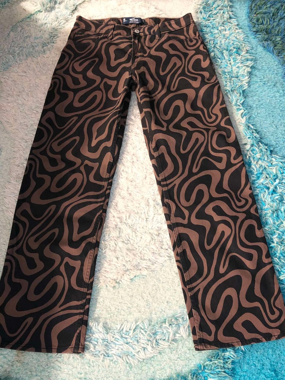 Hollister Low-Rise Straight Jeans Brown/Black Abstract Stretch - Picture 3 of 8